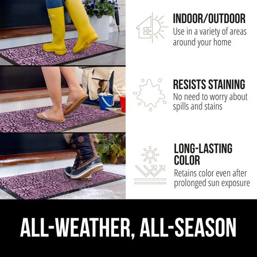 GORILLA GRIP Waterproof All-Season Doormat - Durable Natural Rubber, Stain & Fade Resistant, 29x17, Purple Confetti Daisy