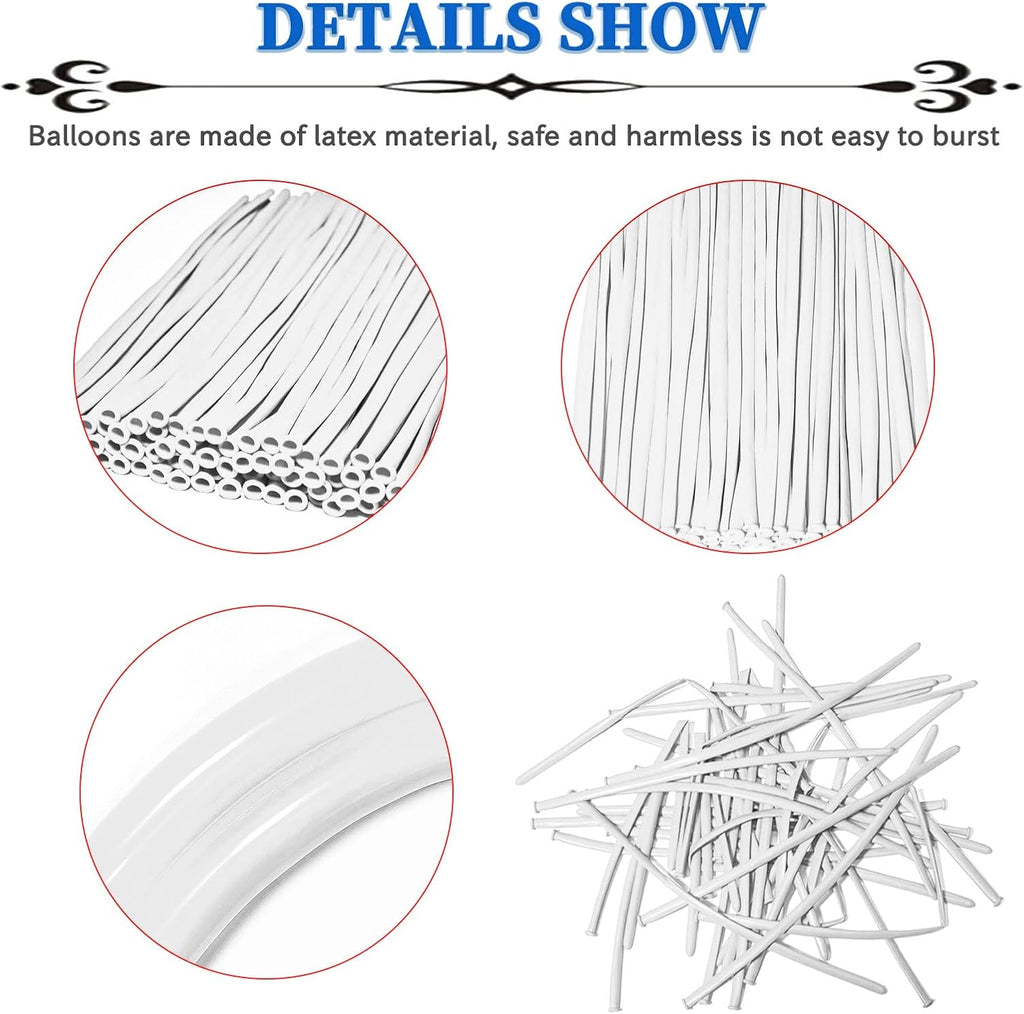 White 260 Balloons by [Brand Name] - Thick Latex for Twisting & Arch Tying | 100pcs for Kids' Parties & Weddings