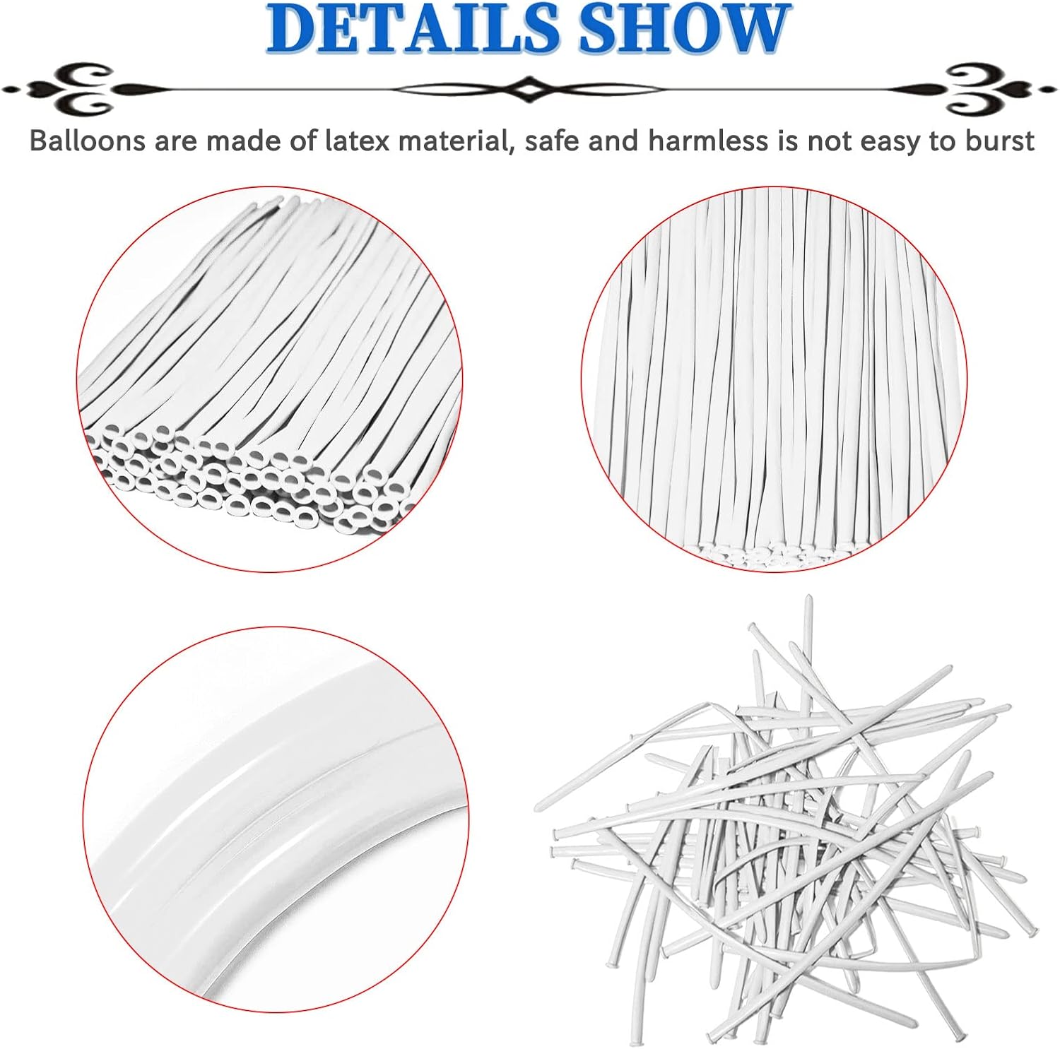 White 260 Balloons by [Brand Name] - Thick Latex for Twisting & Arch Tying | 100pcs for Kids' Parties & Weddings