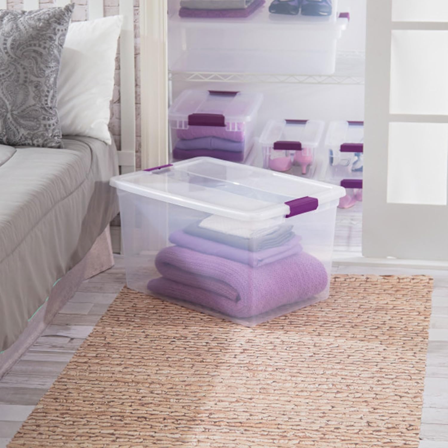 Sterilite 6 Pack ClearView Latch Box - Stackable 66 Quart Plastic Organizer Bins for Home Storage