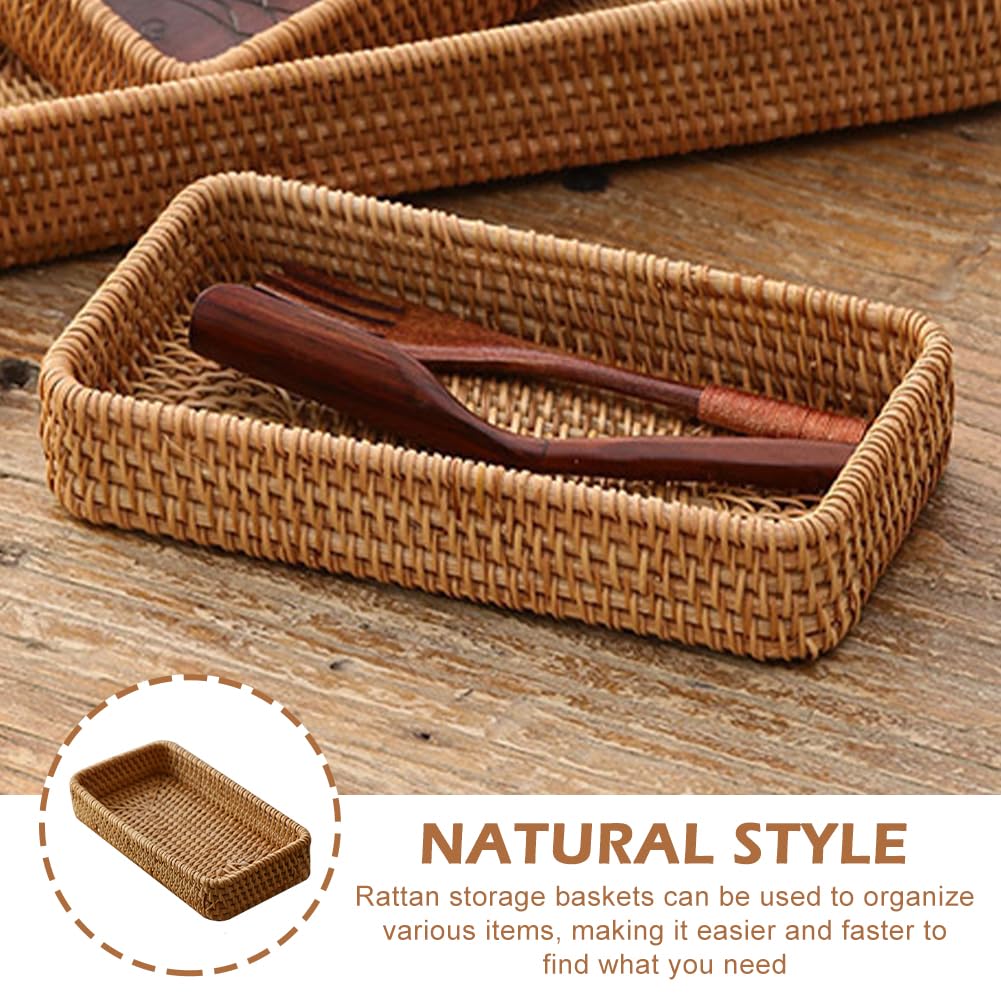 ‌Rattan Serving Tray & Vanity Storage Basket, Natural Wicker Display Tray for Keys, Jewelry, Cosmetics, Bathroom Countertop, Living Room, Entryway, Office