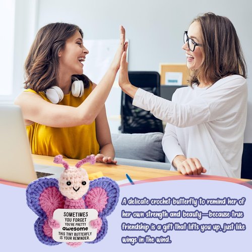 WEYON Emotional Support Butterfly Gift, Tiny Handmade Positive Crochet Animal for Women, Friend, Coworker, Bestie, Motivational Encouragement Present, Best for Birthday & Christmas