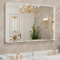 LOAAO Bathroom Mirror - 48x36 Inch White Metal Framed | Large Rounded Rectangle, Anti-Rust, Tempered Glass