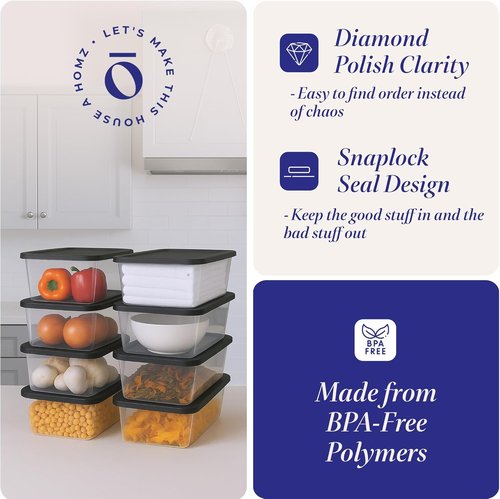 HOMZ 10-Pack Snaplock Storage Organizer Bins - Clear Plastic Containers with Lids, 6 Quart, Gray for Home & Office
