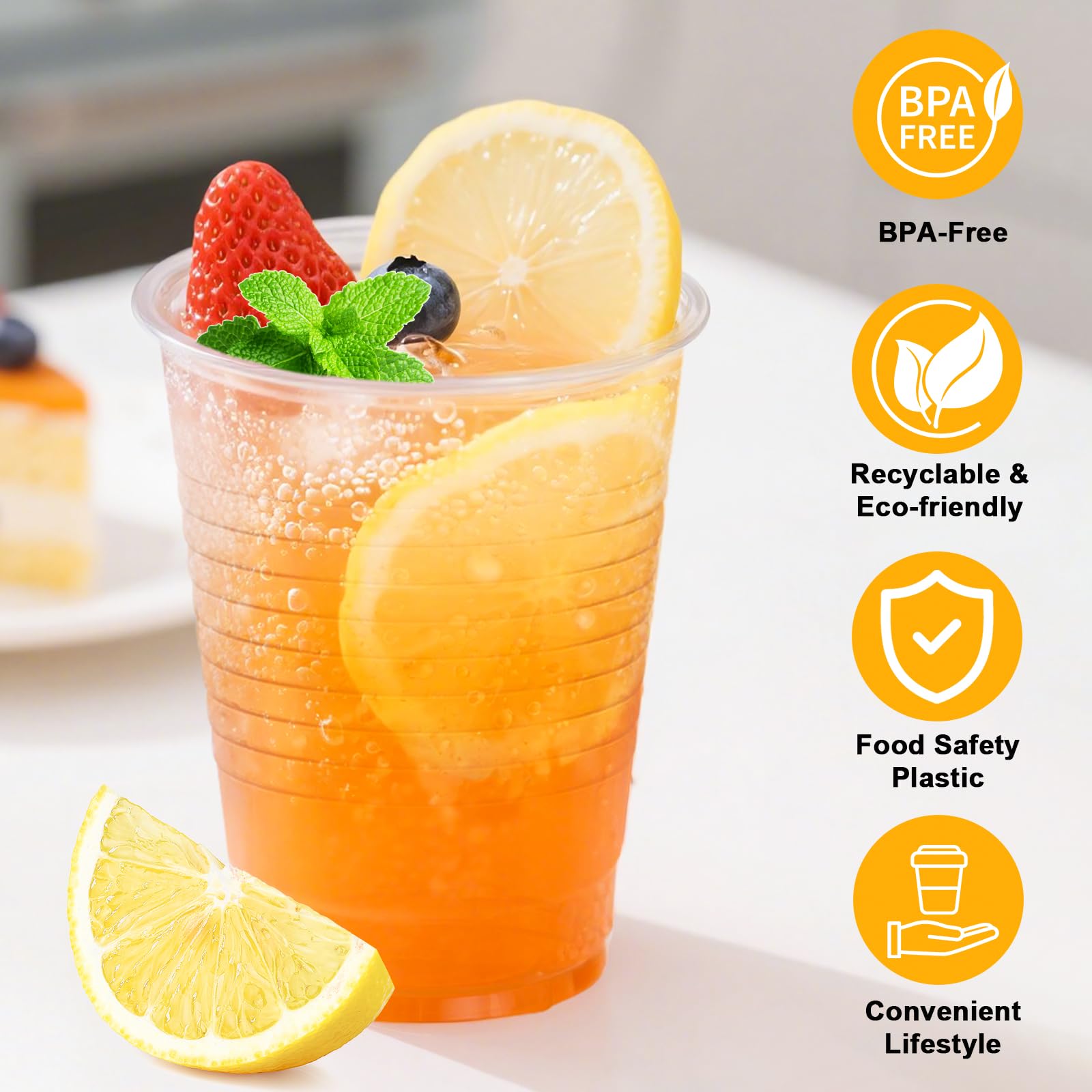 BYSNOW 16 oz Clear Plastic Cups, 200 Count Disposable, Cocktail Party, PP Clear for Party, Hot/Cold Beverages, Soda, and Wedding(16oz 200count)