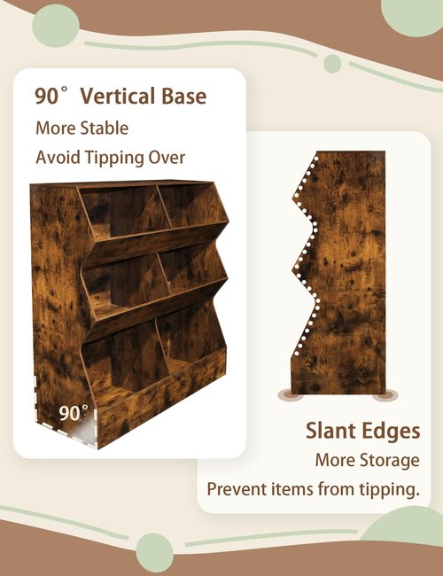 DINZI LVJ Toy Storage Organizer, Kids Bookshelf, Wooden Toy Storage Cabinet, 6 Cubby Children Bookcase, 35.4" L Toddler Book Shelf for Playroom, Living Room, Nursery, Hallway, School, Rustic Brown