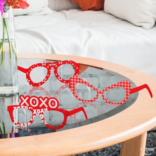 KatchOn, Red Heart Glasses - Pack of 12 | Valentines Glasses for Valentines Day Decorations | Valentines Photo Props for Valentines Decor | 6 Designs Heart Shaped Glasses | Galentines Day Decorations