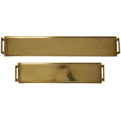 Deco 79 Aluminum Metal Living Room Decor Tray Nesting Ottoman Tray with Gold Handles, Set of 2 Serving Tray 35", 26" W, Brass