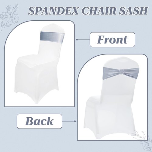 MDS Spandex Foil Chair Sashes - Universal Elastic Stretch Bands with Buckle for Weddings | Metallic Silver, Pack of 150