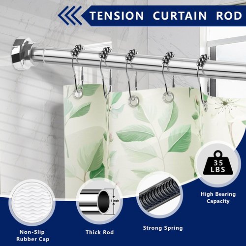 ZYKORT Shower Curtain Rod 28-75 Inch, Heavy-Duty Tension Rod, Non-Slip, Rustproof Stainless Steel, No Drilling Extendable Rod for Bathroom, Window & Closet.