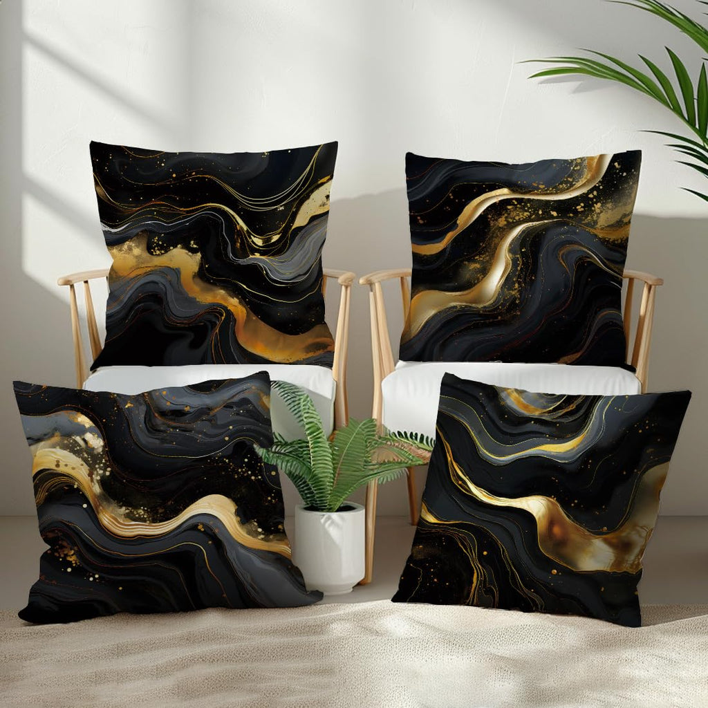 ORMAN Throw Pillow Covers 18 x 18 Inch Black Gold Fluid Cushion Case Decoration for Sofa Couch Set of 4,Farmhouse Home Decor for Sofa Living Room Couch Bed
