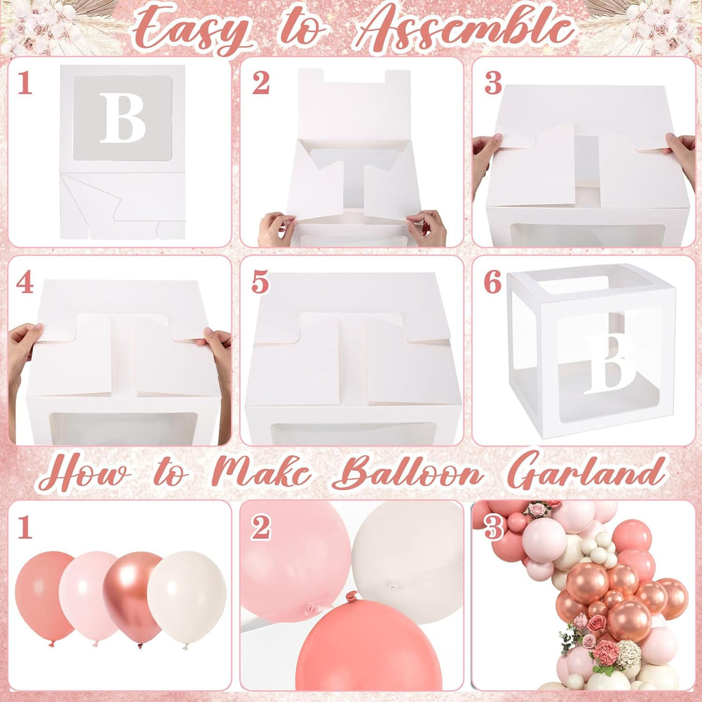 Winrayk Rose Gold Balloons - Floral Baby Shower Decorations Kit | Pink Balloon Arch & Letter Boxes