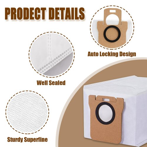 8 Pack Dust Bags Compatible With Drametech D10 Plus Z10 Pro L10 Plus Robot Vacuum Bags Self-Emptying Base Disposable Bag Accessory Parts