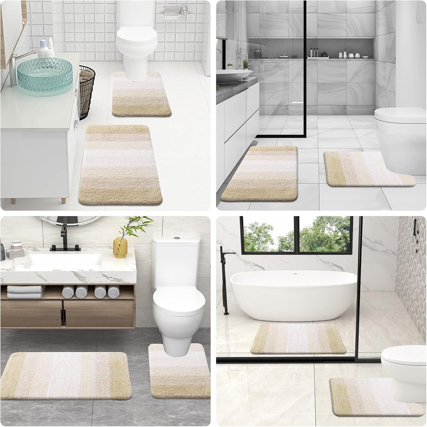 OLANLY Luxury U-Shaped Toilet Rugs - Extra Soft, Absorbent Microfiber Bath Mat | 24x20, Light Beige
