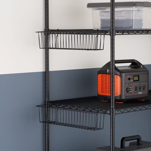 TRINITY 21-Inch Metal Hanging Basket to Use With Shelf Units and Storage Racks for Garage, Kitchen, and Closet Organization, NSF Certified, 20 Pound Capacity, Black, 2-Pack