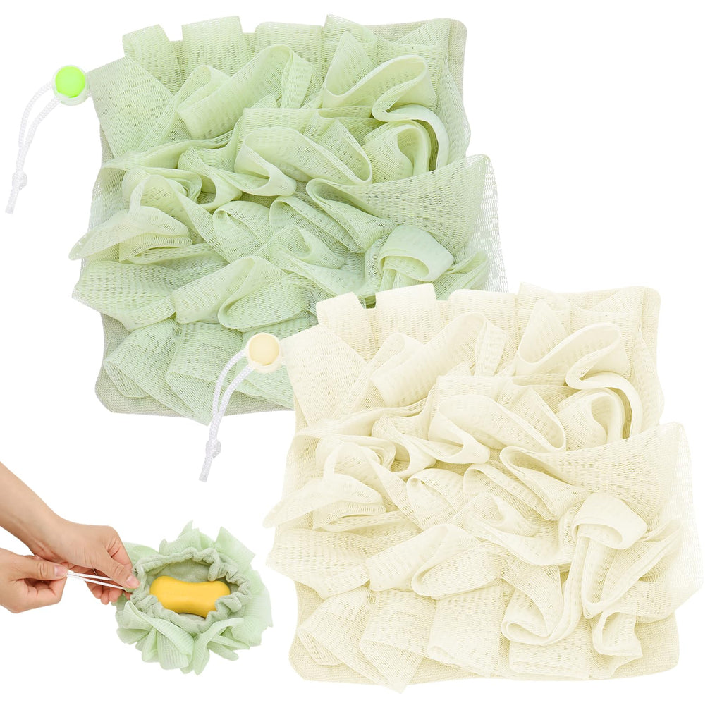 ZhouBoat 2 Pack Exfoliating Loofah Soap Holders with Washcloth Double-Sided Bath Sponge Body Scrubber Reusable Shower Pouches