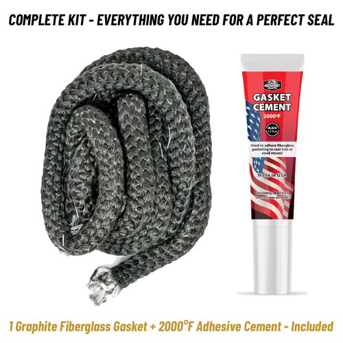 Midwest Hearth 832-1680 Door Rope Gasket and Adhesive 3/4" x 84" | Fits Quadra-Fire, PelPro, Heatilator & Heat N Glo | Graphite Fiberglass | Made in USA
