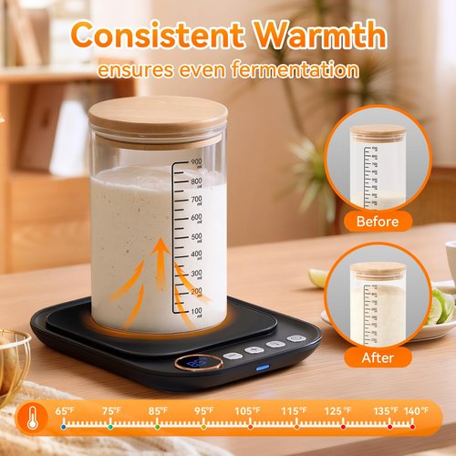 Sourdough Starter Warmer Mat, Sourdough Heating Mat for Jars up to 40 oz with Temp Memory Function & Precise 1°F Thermostat Control, Sourdough Warming Mat for Home Baking (Black, Regular)