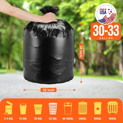 Delxo 30-33 Gallon Trash Bags - Thick, Durable & Puncture-Resistant | 250 Count Black Garbage Bags for Kitchen, Yard & Office
