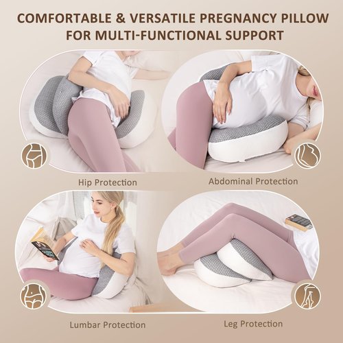 Chilling Home Pregnancy Pillow for Sleeping Portable, Maternity Pillow for Side Sleeper, Travel Wedge Pillow, Body Pillow Support for Back, Belly, with Removable Cover, Pink