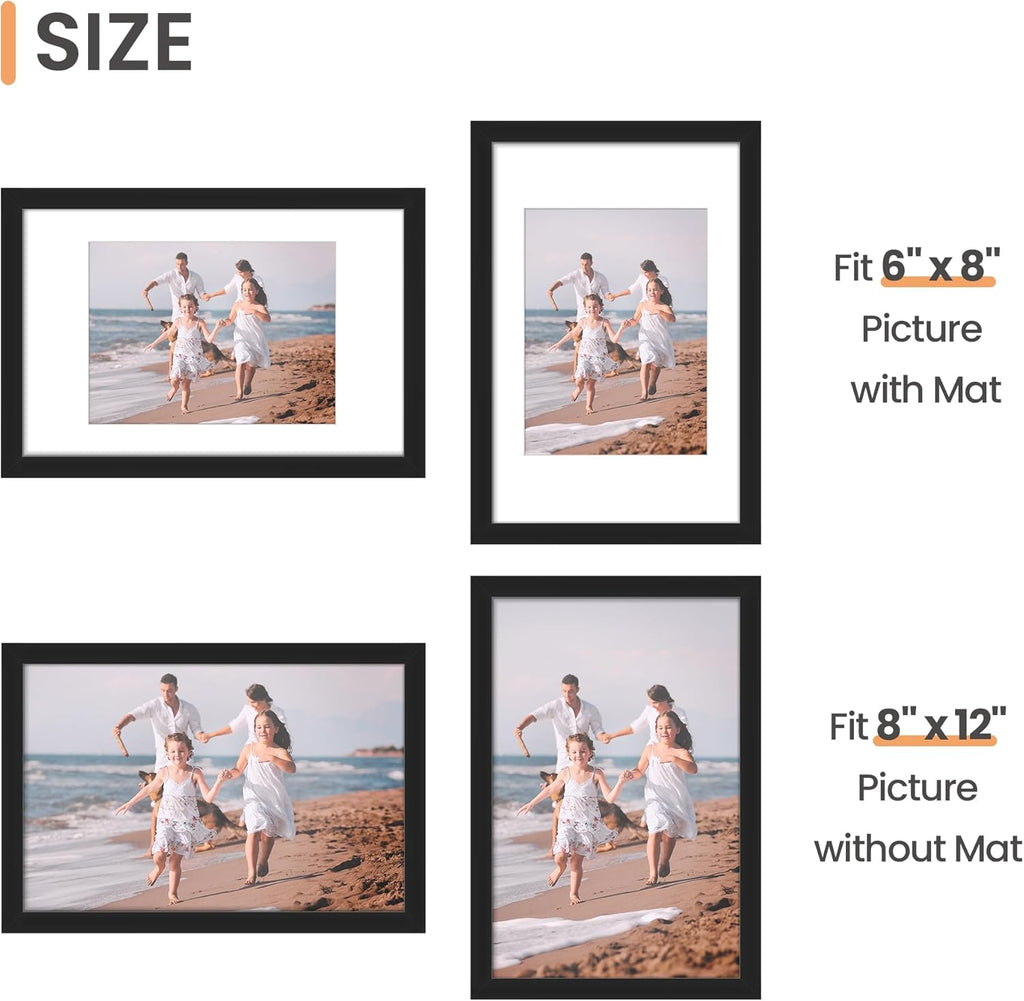 Upsimples 8x12 Picture Frame Set of 5 - Versatile Wall Gallery Frames for 6x8 or 8x12 Photos - Black