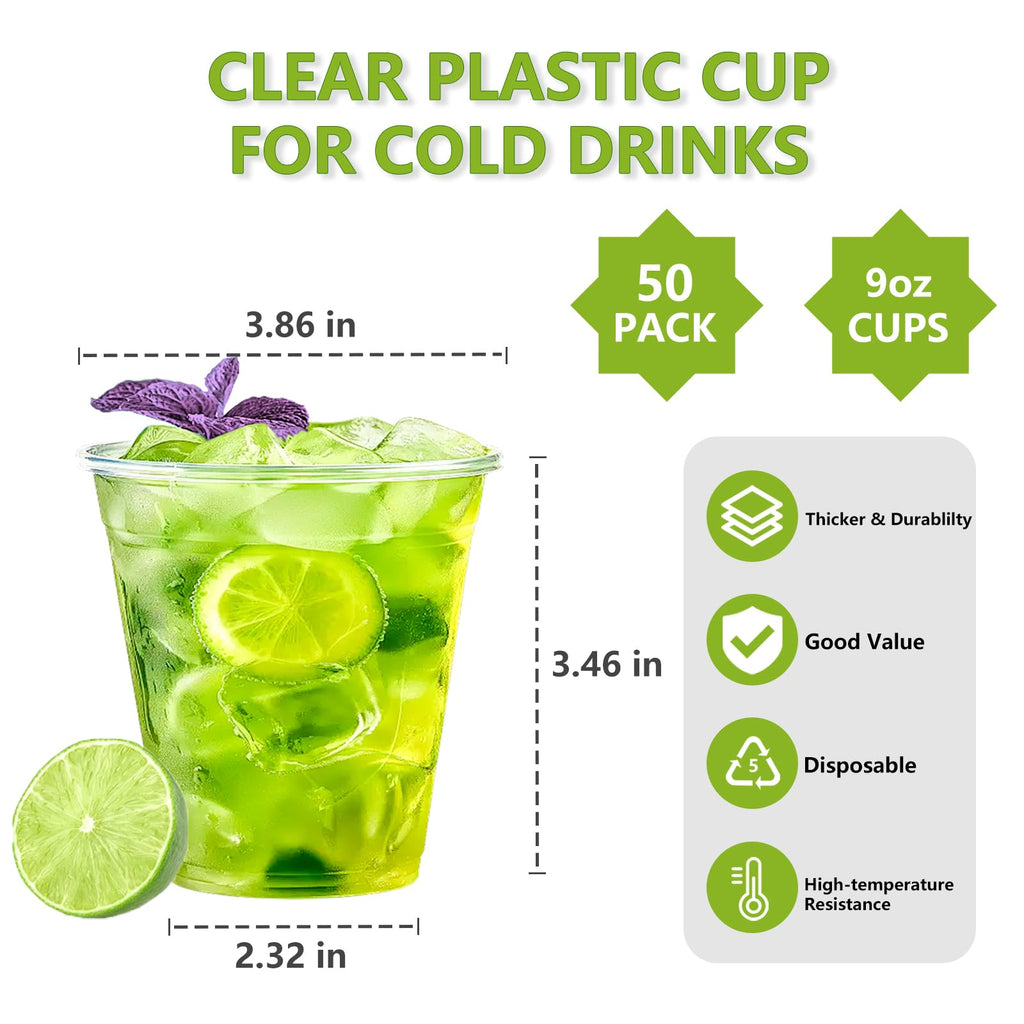 Ezselect 32 oz Clear Plastic Cups Disposable Crystal Cup Bulk 50 Pack, Extra Thick Disposable Cold Cups for Party Birthday Event Bar, Smooth Plastic Cup for Juicer, Ice Cream, Wine, Cocktail