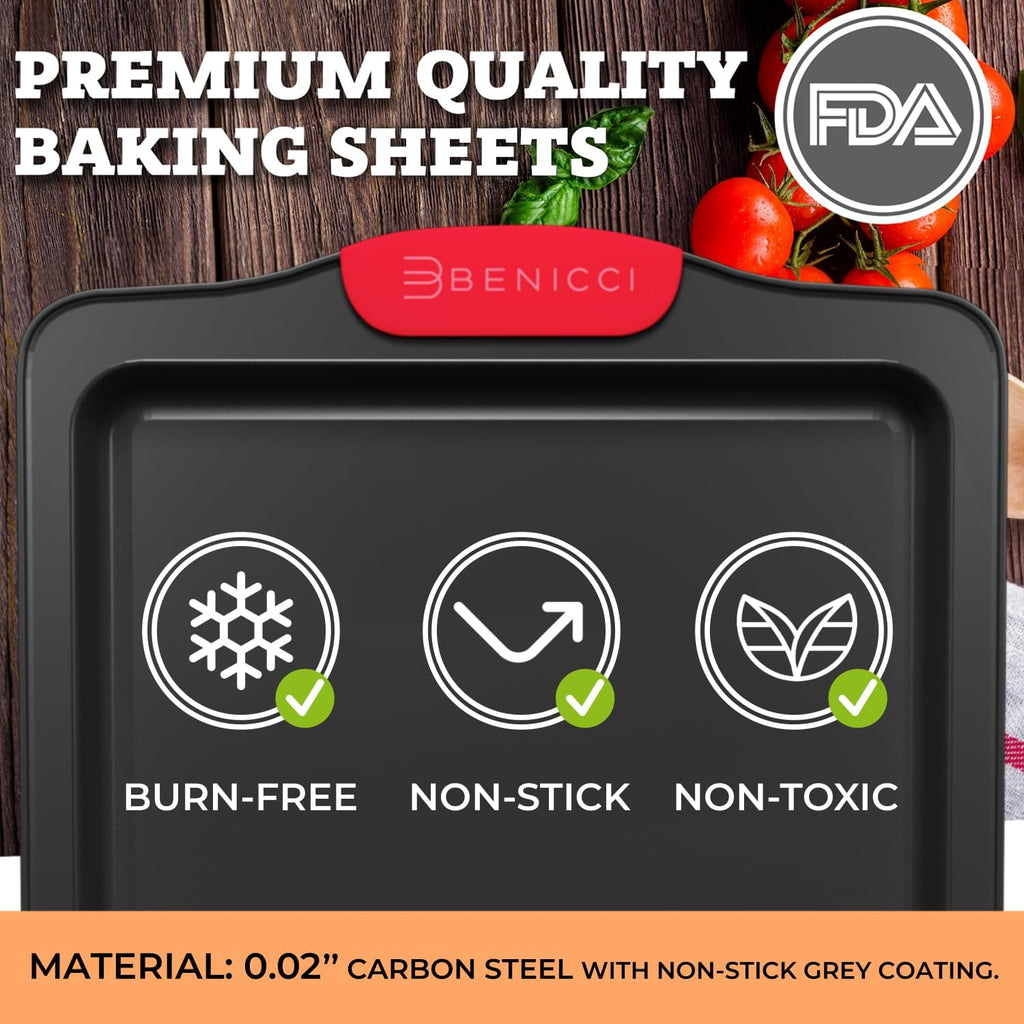 Premium Non-Stick Baking Sheets Set of 3 - Deluxe BPA-Free, Easy-Clean Racks with Silicone Handles | Perfect for Cookies and Pastries