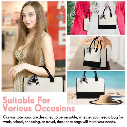 Sweetude 20 Pcs Canvas Tote Bags for Women Classic Initial Beach Bag with Handles Sublimation DIY Blank Personalized Tote(Natural White)