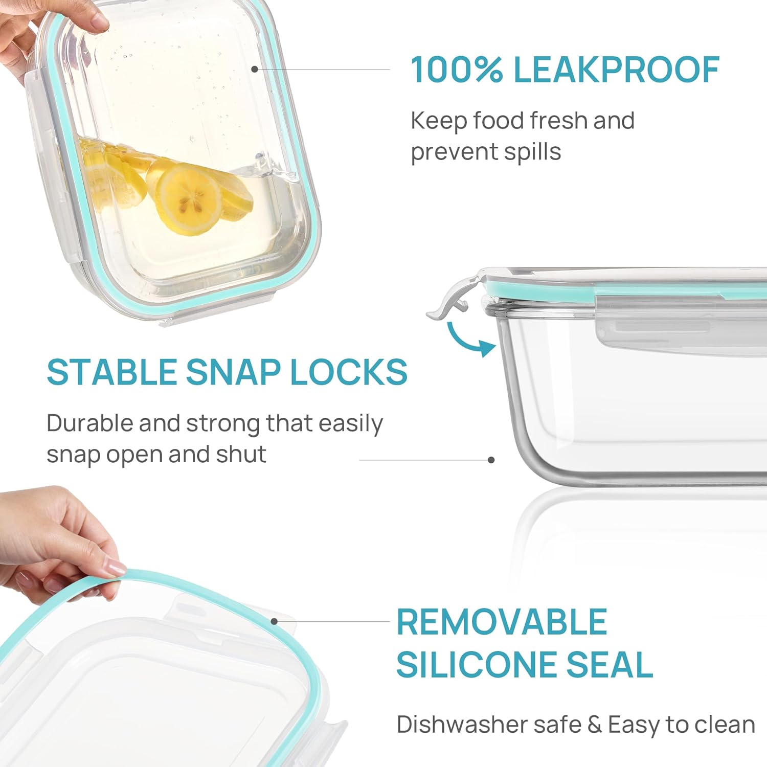 Vtopmart Large Glass Food Storage Containers - 2-Pack 76.4oz with Airtight Snap Lids | Leak-Proof, Microwave & Oven Safe, Green