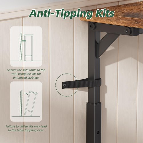 Simple Trending 78.75 Inch Narrow Console Table with 2 Charging Station, Sofa Table Adjustable Height, Behind Couch Table Set of 2, Long Entryway Tables for Living Room, Rustic Brown