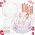Ciaell 175 PCS Rose and Gold Plastic Plates - Fancy Rose Gold Disposable Dinnerware Set with of 50 Plates, 25 Knives, 25 Forks, 25 Spoons, 25 Cups, 25 Napkins for Wedding & Party & Easter