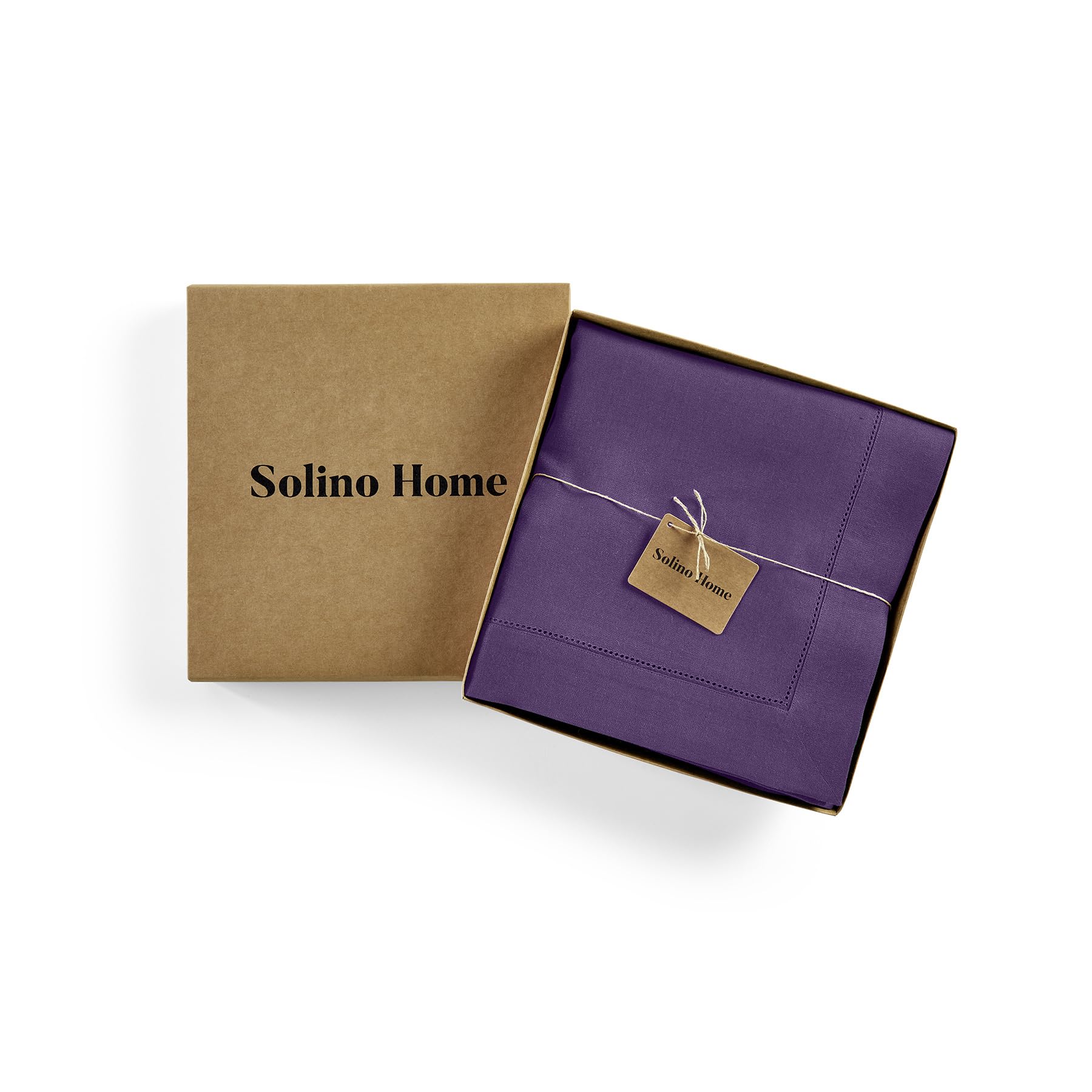 Solino Home Linen Purple Tablecloth 54 x 72 Inch - Classic Hemstitch, 100% Pure Linen Rectangular Tablecloth - Machine Washable Table Cloth for Mothers Day, Spring, Summer