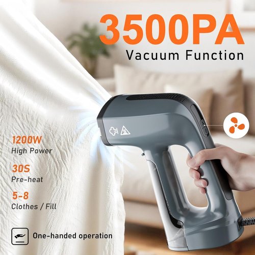 GHORA Handheld Vacuum Steamer for Clothes - 3500Pa Strong Suction & Portable Travel Iron (110-120V)
