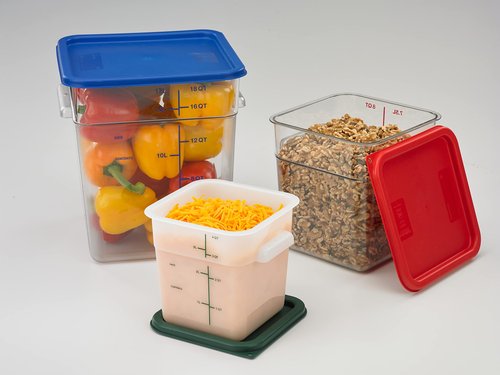 Carlisle FoodService Products Squares Square Food Storage Container with Stackable Design for Catering, Buffets, Restaurants, Plastic, 4 Quarts, White