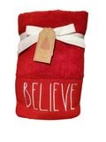 Rae Magenta Dunn Christmas Holiday 2 Pc Embroidered Cotton Towel Set (Red Fingertip Towels Believe)