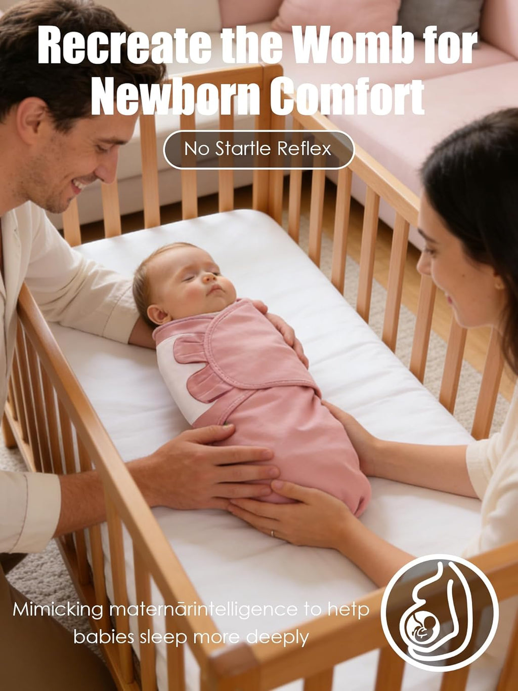 Skiennix Newborn Swaddle Blanket Wrap | Adjustable 100% Cotton Sleep Sack (3-Pack) - Soft & Breathable in Dusty Rose, Pearl & Mauve
