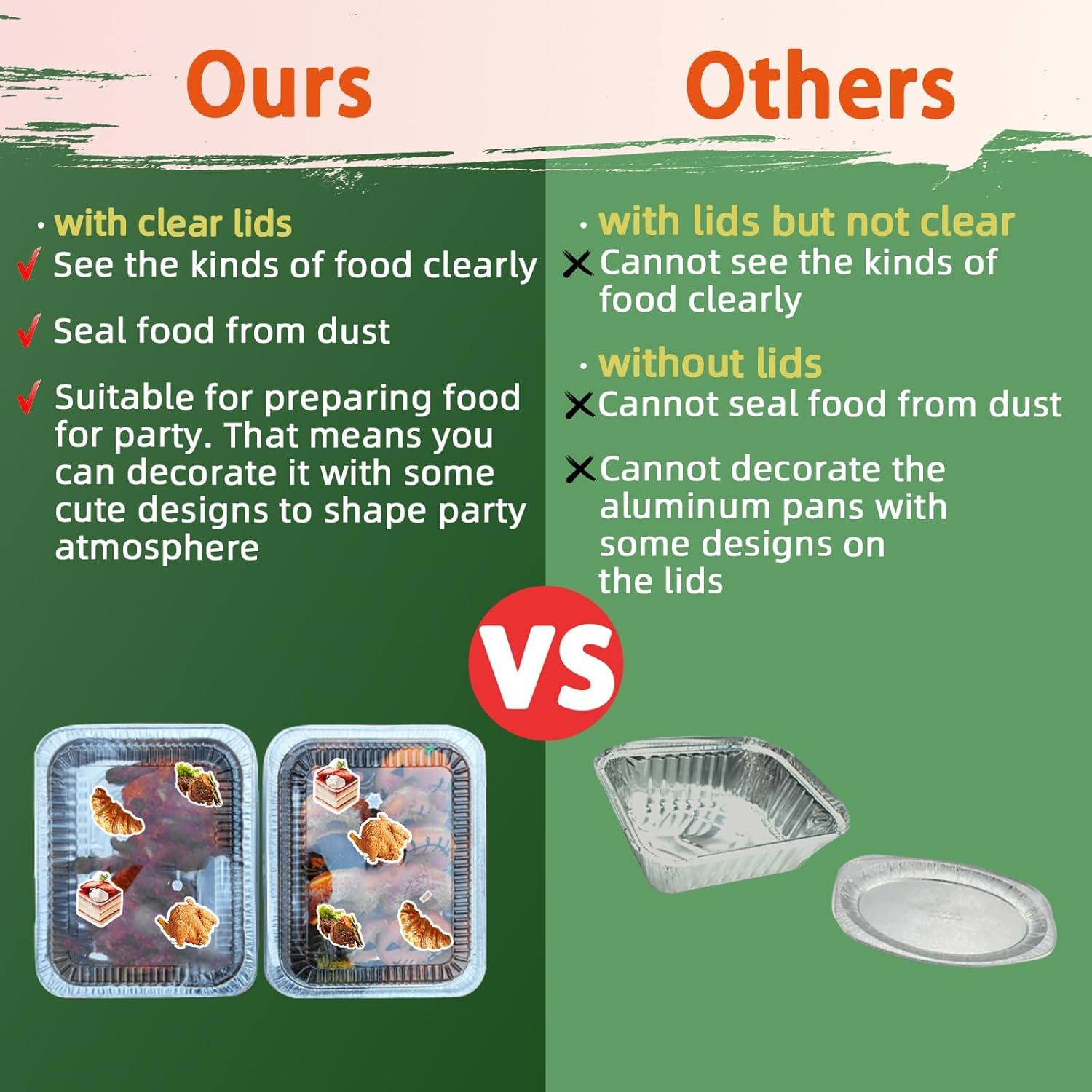 YLT WAX 9x13 Aluminum Pans - 20 Pack Heavy Duty Disposable Foil Containers with Clear Lids for Baking & Cooking