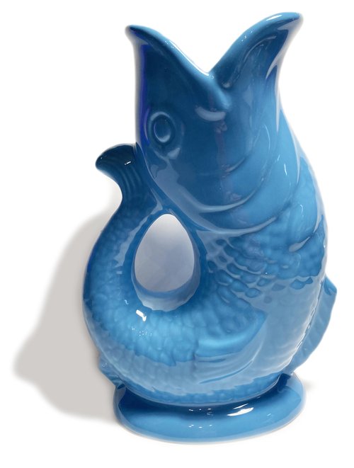 Sky Blue Porcelain Gurgle Fish Shaped Water Jug 50 ounces/ 1.5 liter Capacity 11 Inches High