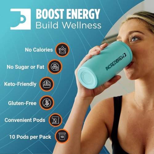 Incredibrew Coffee - Keto Friendly Medium-Dark Roast | No Sugar, Recyclable Pods, 10 Count