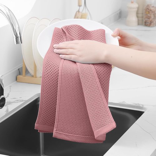 Homaxy 100% Cotton Waffle Weave Kitchen Dish Towels - Ultra Soft & Absorbent, 13 x 28 Inches, 8-Pack in Dried Rose