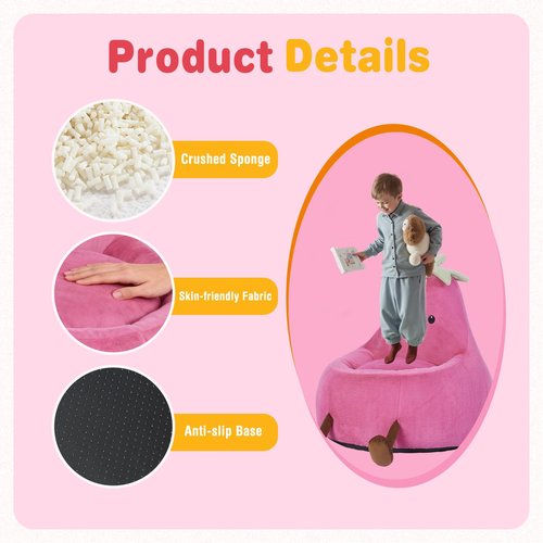 NEWBULIG Bean Bag Chair for Kids, Toddler Reading Comfy Sofa with Washable Soft Faux Rabbit Plush Cover, Kids Eggplant Bean Bag Chair for Bedroom, Playroom Living Room, Ages 4-12, 31 Inch, Rose Red