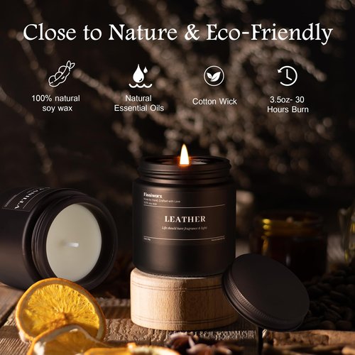 FISSIWORX 9 Pack Scented Candles Set Gifts for Men, Aromatherapy Candle Set with Scents (Leather/Vanilla/Oak) - Gift for Dad, Boyfriend, Birthday, Father’s Day, Valentine's Day Gift