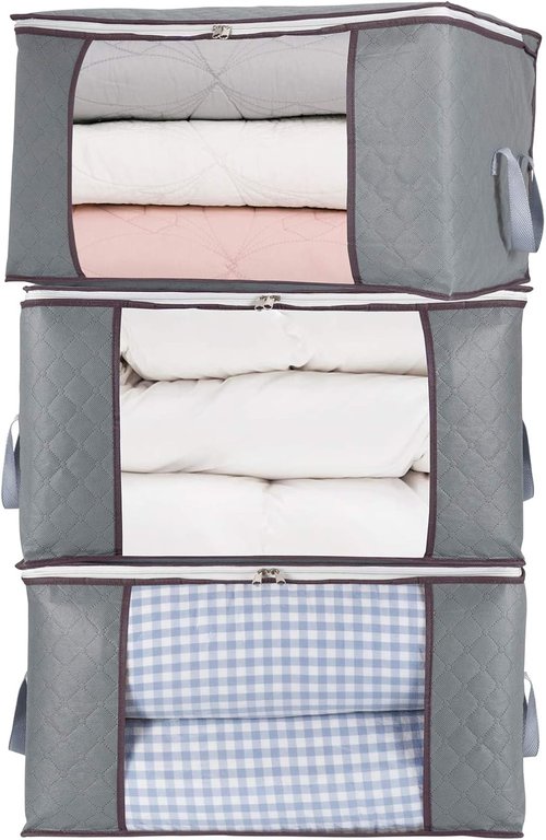 Combocube Zippered Storage Bags - 3 Pcs for King Comforter, Bedding & Clothes | Large Clear Window & Carry Handles