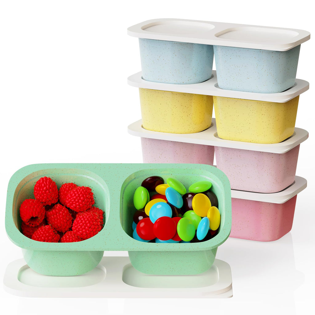 Reusable Snack Containers with Lids for Kids-Classic Color 5 PACK, [UNIQUE DESIGN 2-COMPARTMENT] BPA-Free/Microwave/Dishwasher Safe, Snack Bowls Container for On-the-Go Meals,Camping and Travel