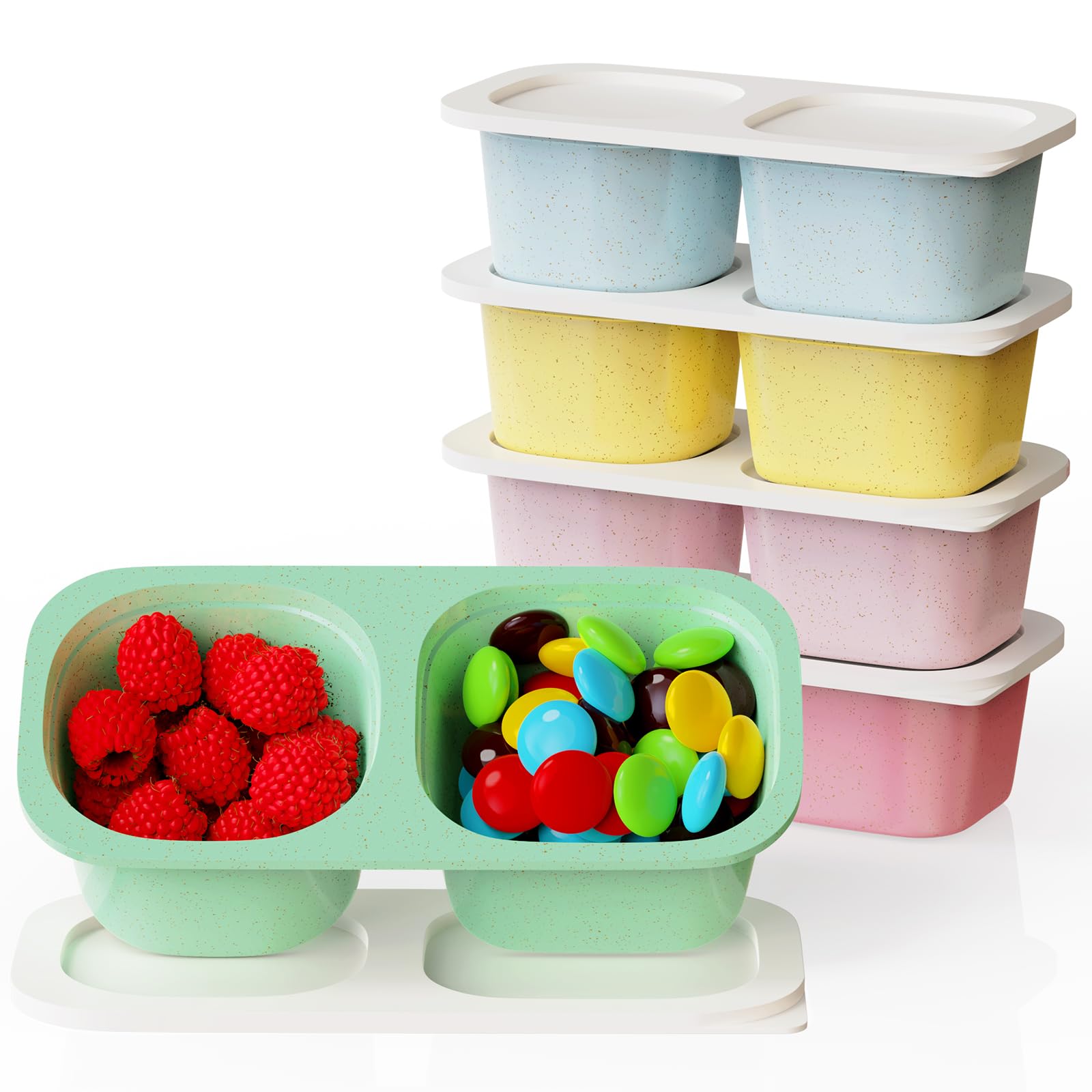 Reusable Snack Containers with Lids for Kids-Classic Color 5 PACK, [UNIQUE DESIGN 2-COMPARTMENT] BPA-Free/Microwave/Dishwasher Safe, Snack Bowls Container for On-the-Go Meals,Camping and Travel