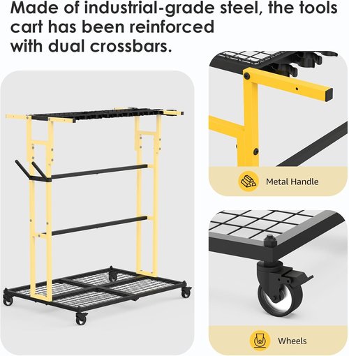 CCCEI Garage Organization Cart - Mobile Outdoor Tool Organizer for Yard & Garden Supplies | Ideal for Brooms, Shovels & Rakes