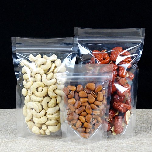 PABCK 500 Pcs 14x20cm (5.5x7.9 inch) Clear Resealable Stand Up Bags Heat Seal Zipper Lock Leakproof Reusable Storage Pouches for Zip Food Storage Lock Packaging with Tear Notches