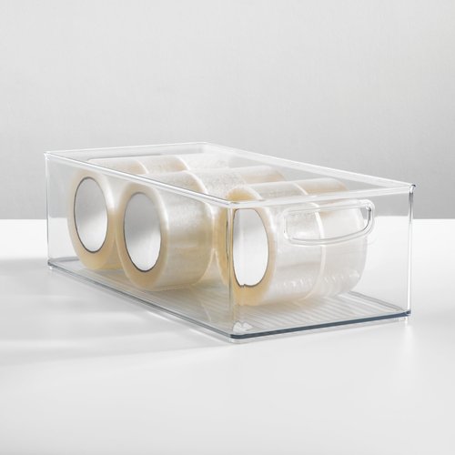 Plastic Stackable Pantry Bin - Organizer Bin with Handles for Cabinets or Fridge - Set of 4 - Clear