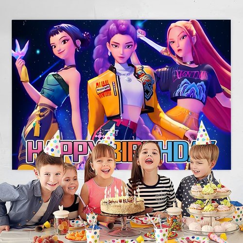 Demon Hunters Birthday Decorations,Demon Hunters Happy Birthday Banner Backdrop for Kids Birthday Party Supplies (5x3ft)