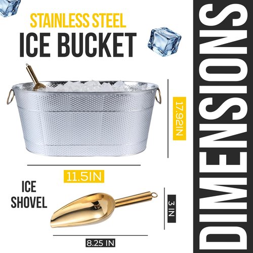 18” Stainless Steel Beverage Tub - 5 Gallon - Gold Handles & Shovel Included - Holds 30 Bottles & Stays Cold for Hours - Use as Wine Bottle Chiller to Beer Bucket Holder - Leak Proof (Gold)